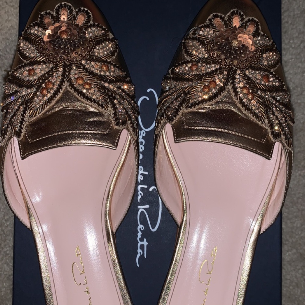 Oscar de la Renta Beautiful beaded bronze mules